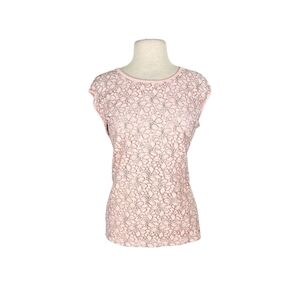 Tommy Hilfiger Pink Eyelet Lace Capped Sleeves Top
